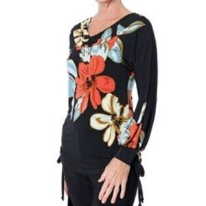 New Marallis Black Floral Long Sleeve Top Size XL bin 1G